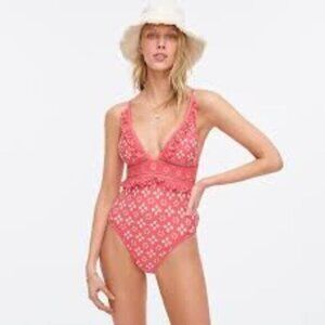 J. Crew Scalloped Ruffle Plunging One-piece Swimsuit Laser-cut Eyelet 4